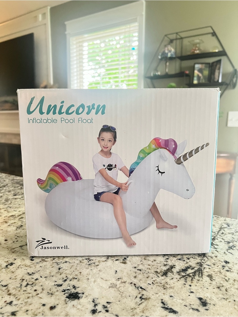 Large Unicorn Inflatable Pool Float - White with Rainbow Mane kids 8+